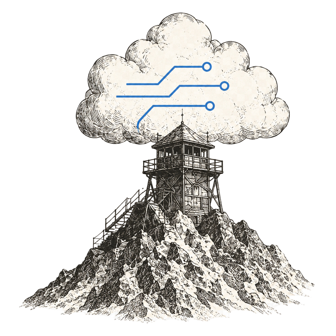 Cloud observatory lighthouse illustration